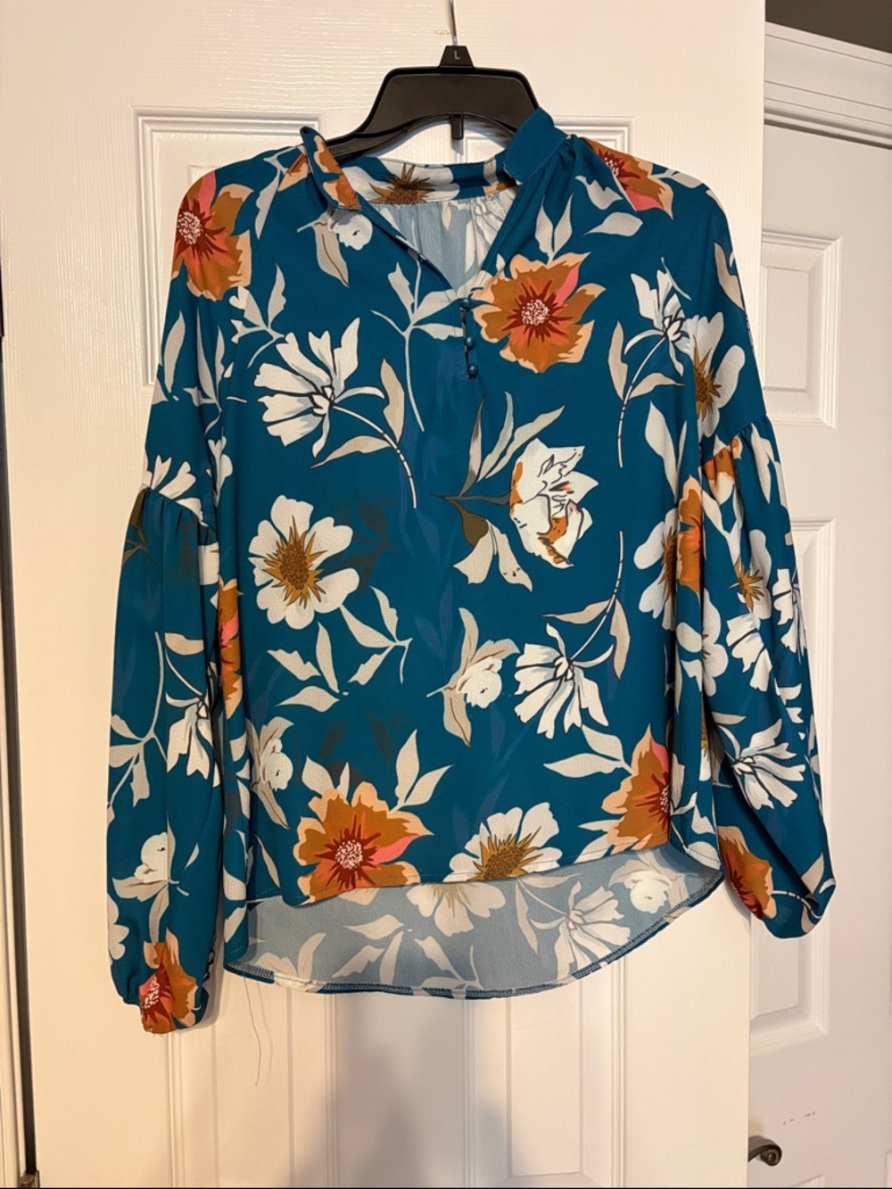 Amazon Teal Floral Long-Sleeve Blouse